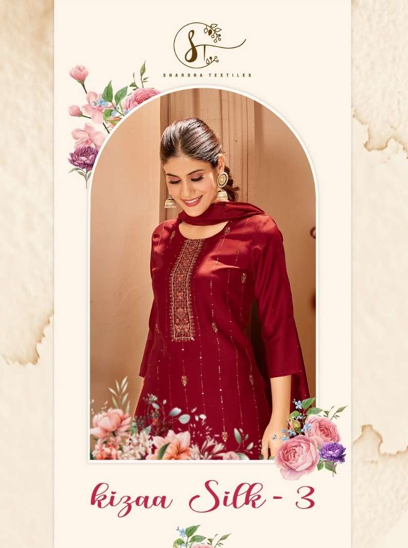 kizaa silk vol 3 by shardha textiles exclusive designer kurti with pant and dupatta 