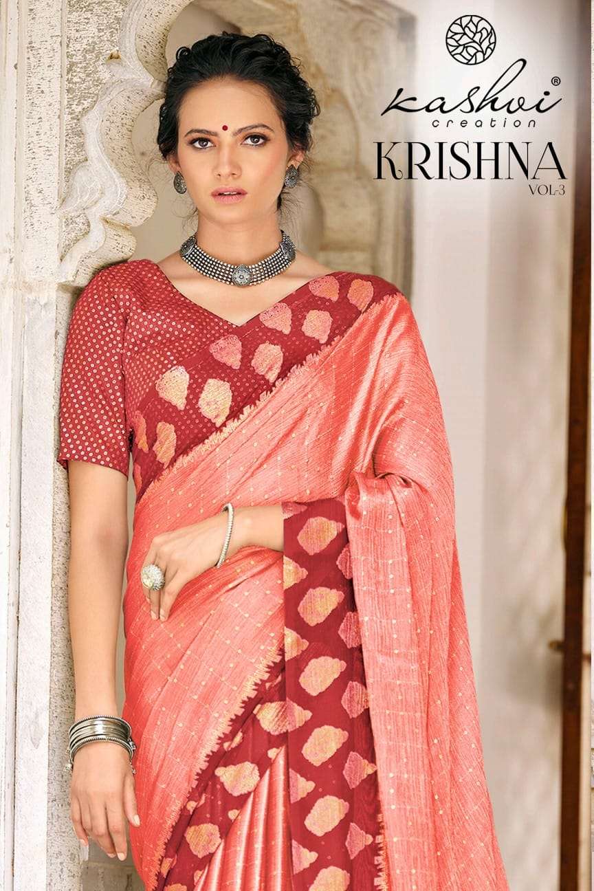 krishna vol 3 by kashvi creation amazing chiffon brasso saree collection