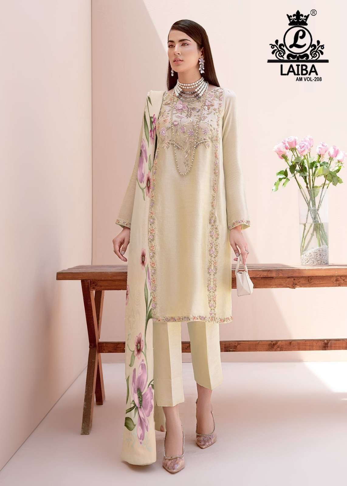 laiba am vol 208 fancy pakistani designer kurti with pant and digital dupatta