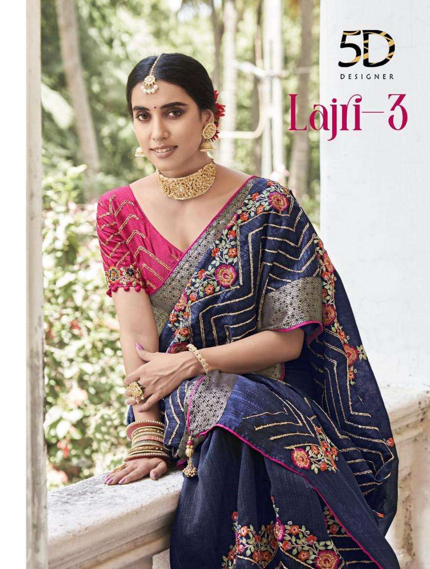 lajri vol 3 by 5d designer fancy embroidery cotton sarees online wholesaler