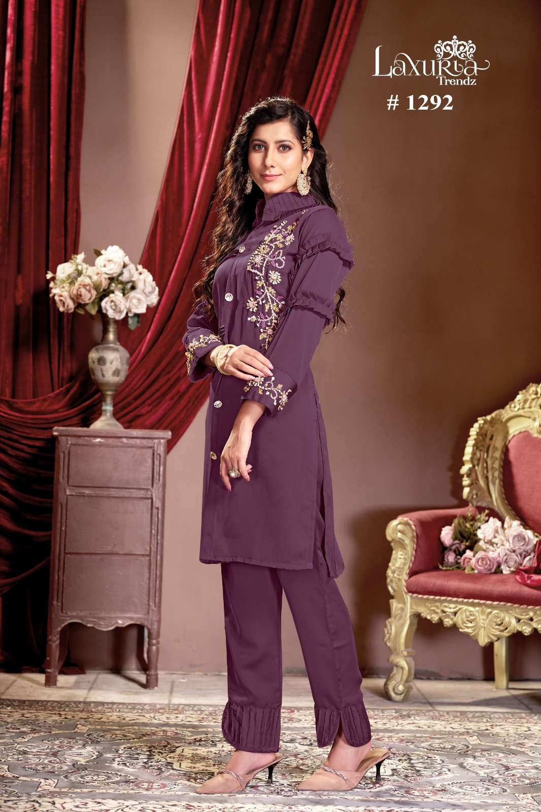 laxuria 1292 designer fancy cord set goregous handwork fullstitch pakistani kurti with pant