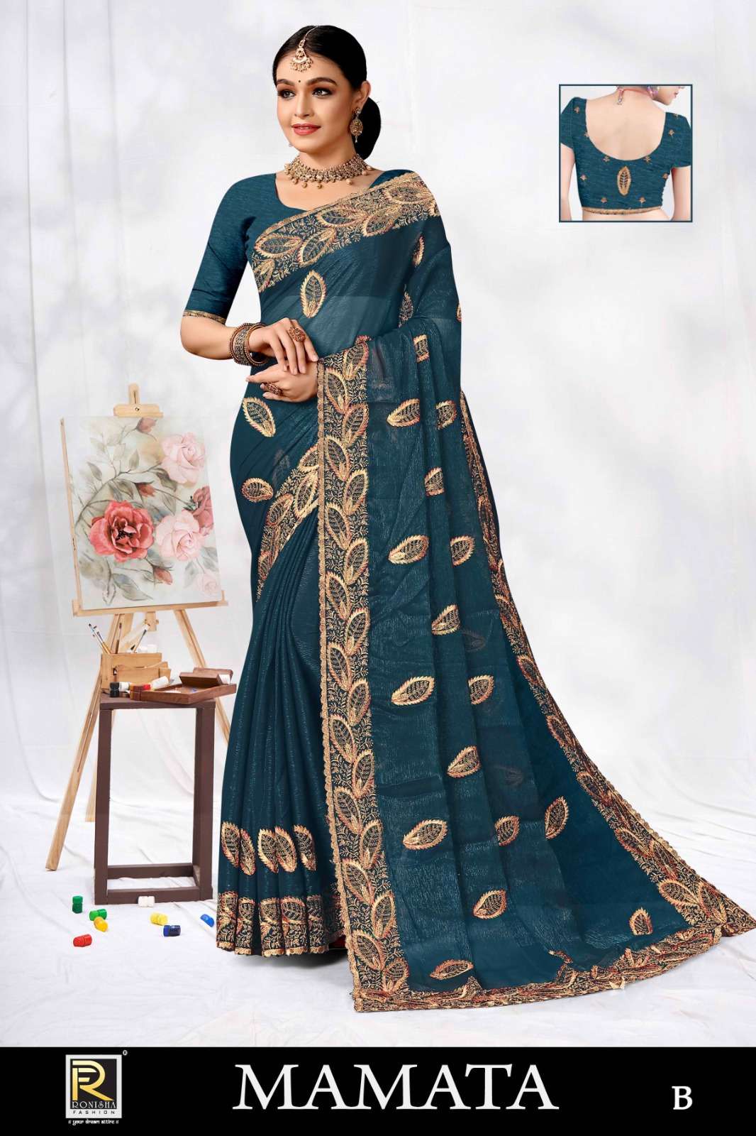 MAMTA  BY RANJNA SAREE  FANCY FABRICS SELF PETTERN WITH EMBROIDERY WORK AND SIROSKI DIAMOND WORK SUPER HIT COLLECTION 
