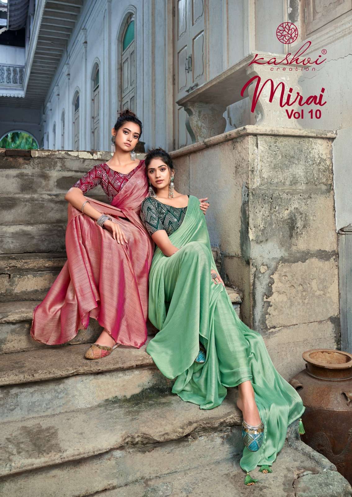 mirai vol 10 by kashvi creation soft satin fancy sarees wholesaler 