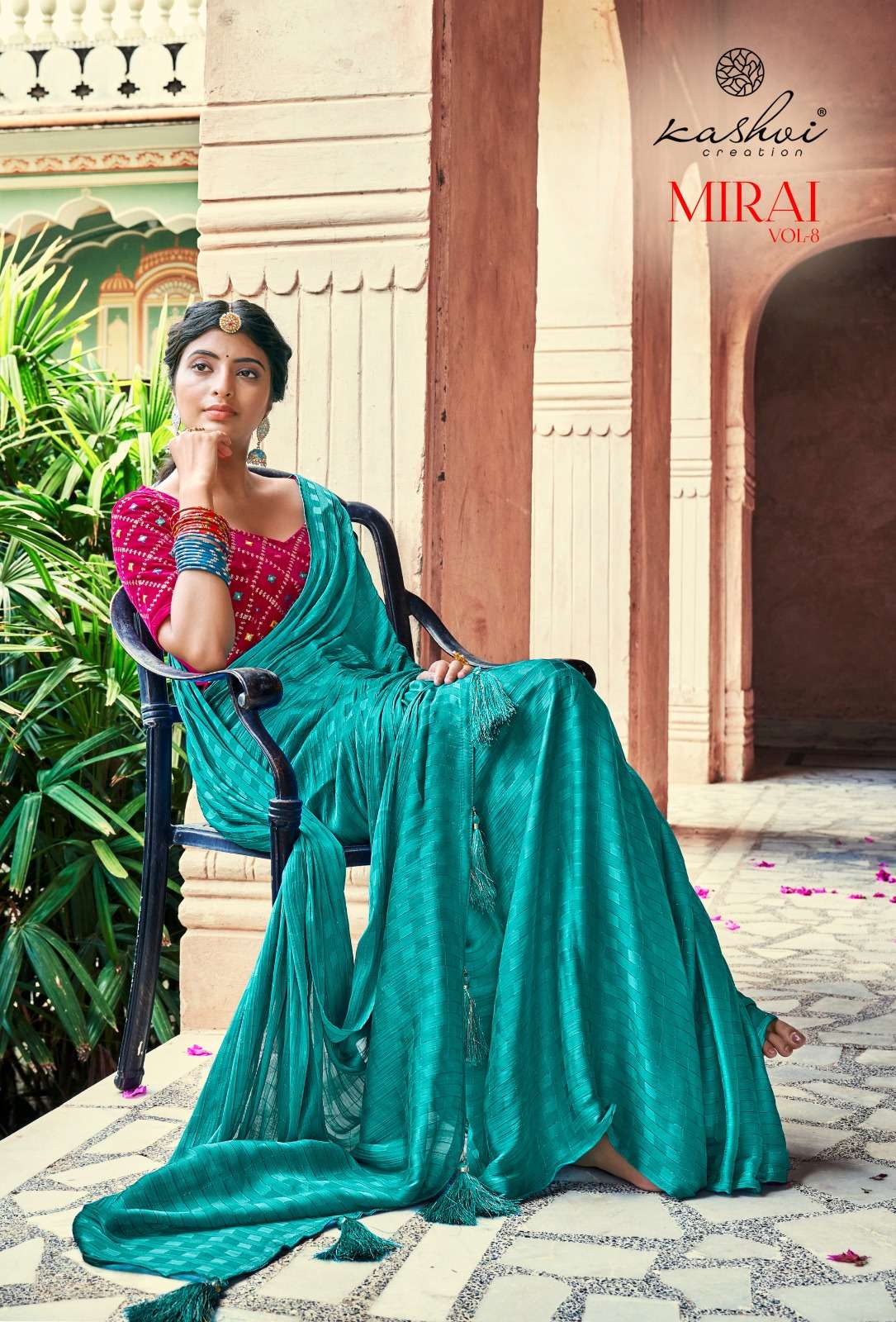 mirai vol 8 by kashvi creation adorable fancy saree and embroidery blouse peice wholesaler 