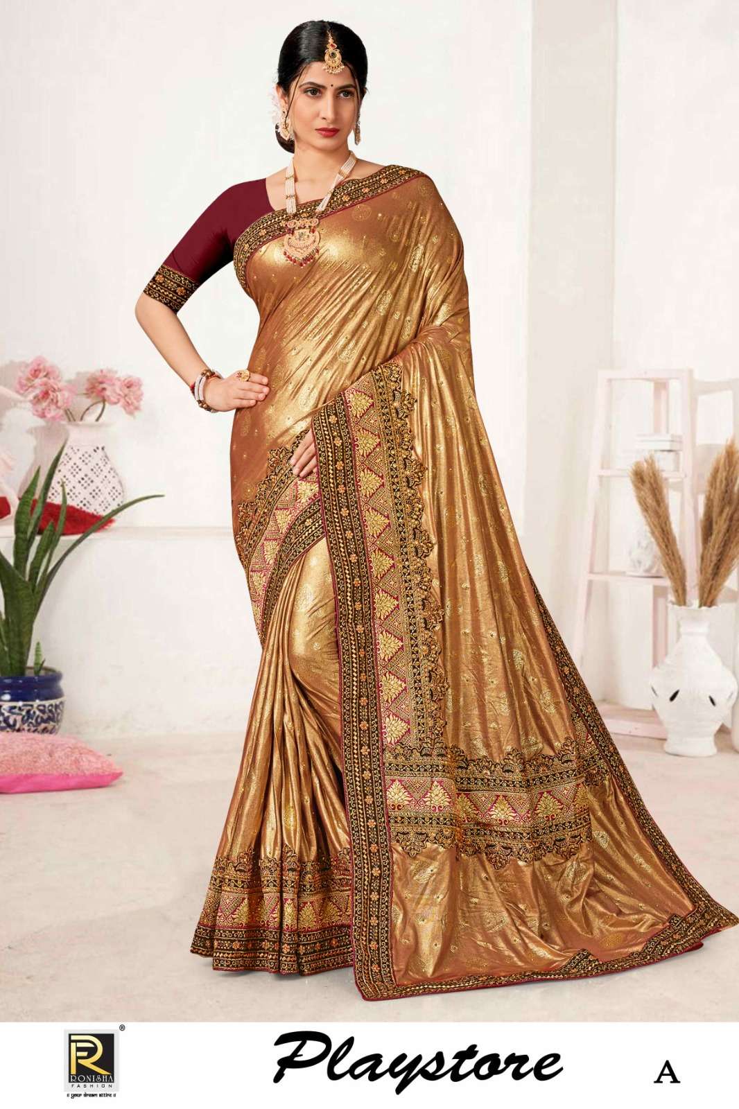 PLAYSTORE  BY RANJNA SAREE  FANCY FABRICS SELF PETTERN WITH SIROSKI DIAMOND WORK SUPER HIT COLLECTION 