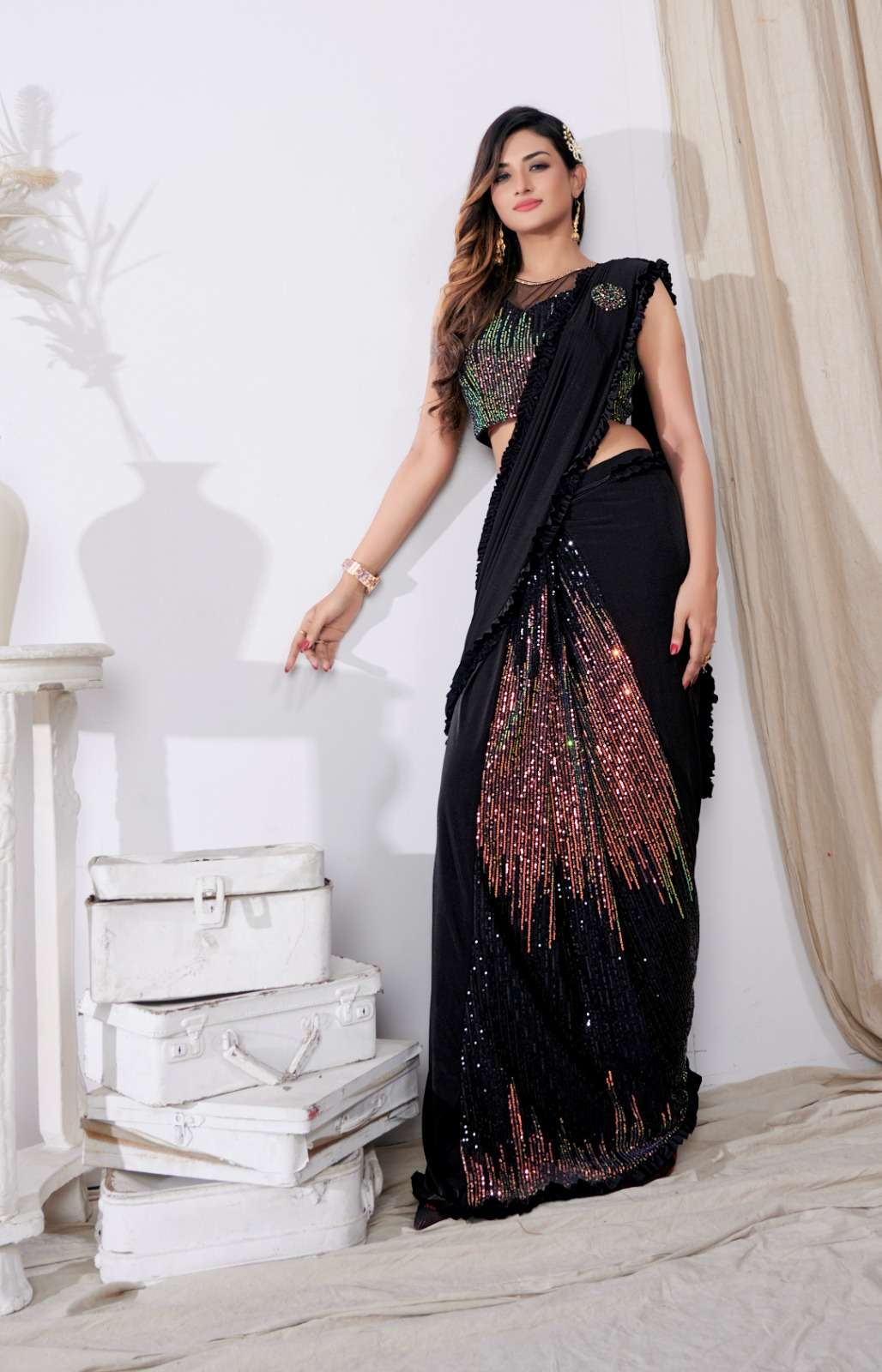pr 101790 readymade saree with sequence work at best rate