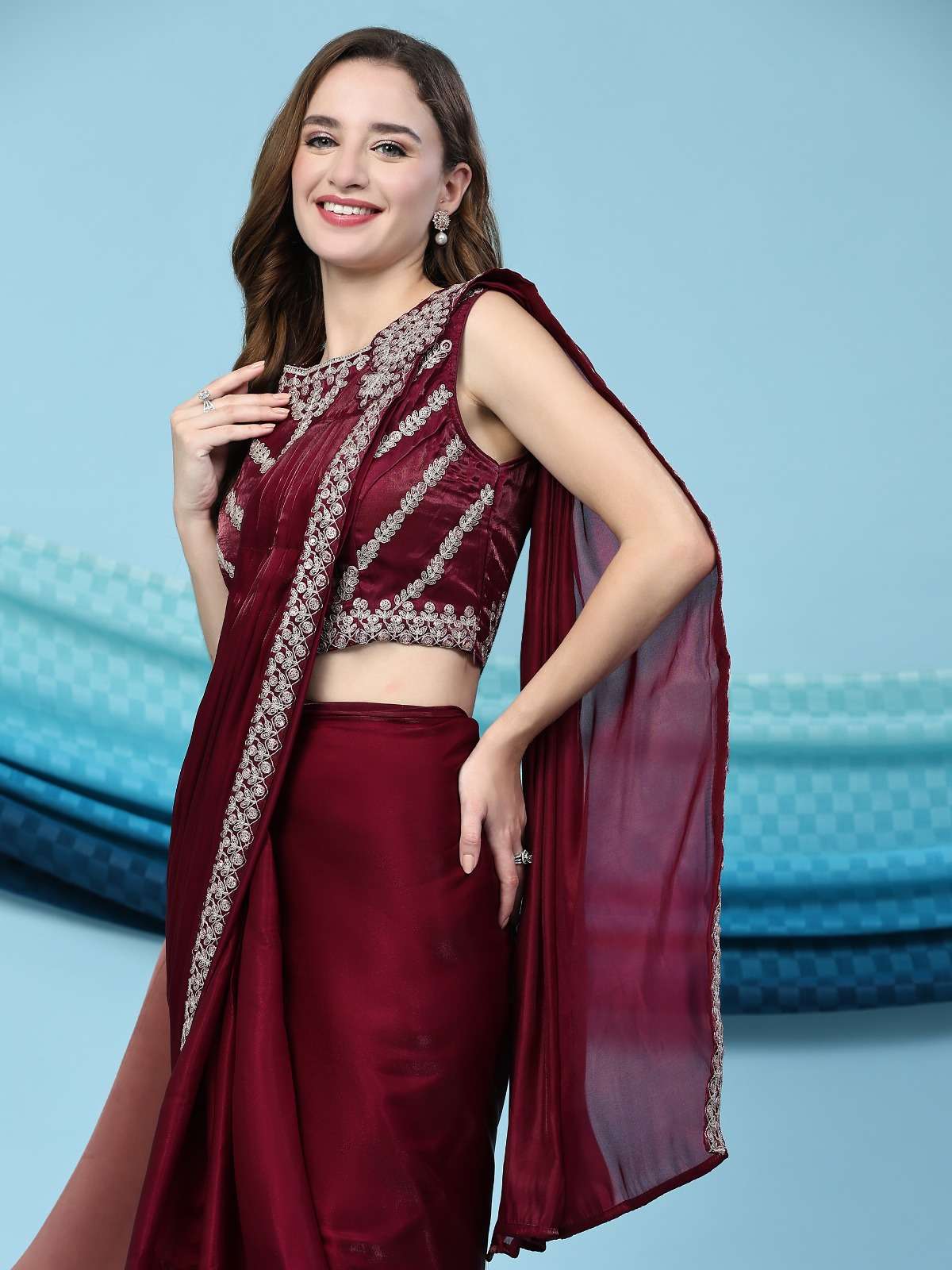 pr 240 ready to wear fancy saree with designer blouse 