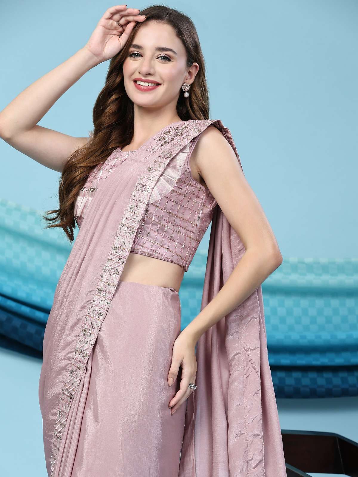 pr 247 ready to wear silk satin fancy saree with designer blouse