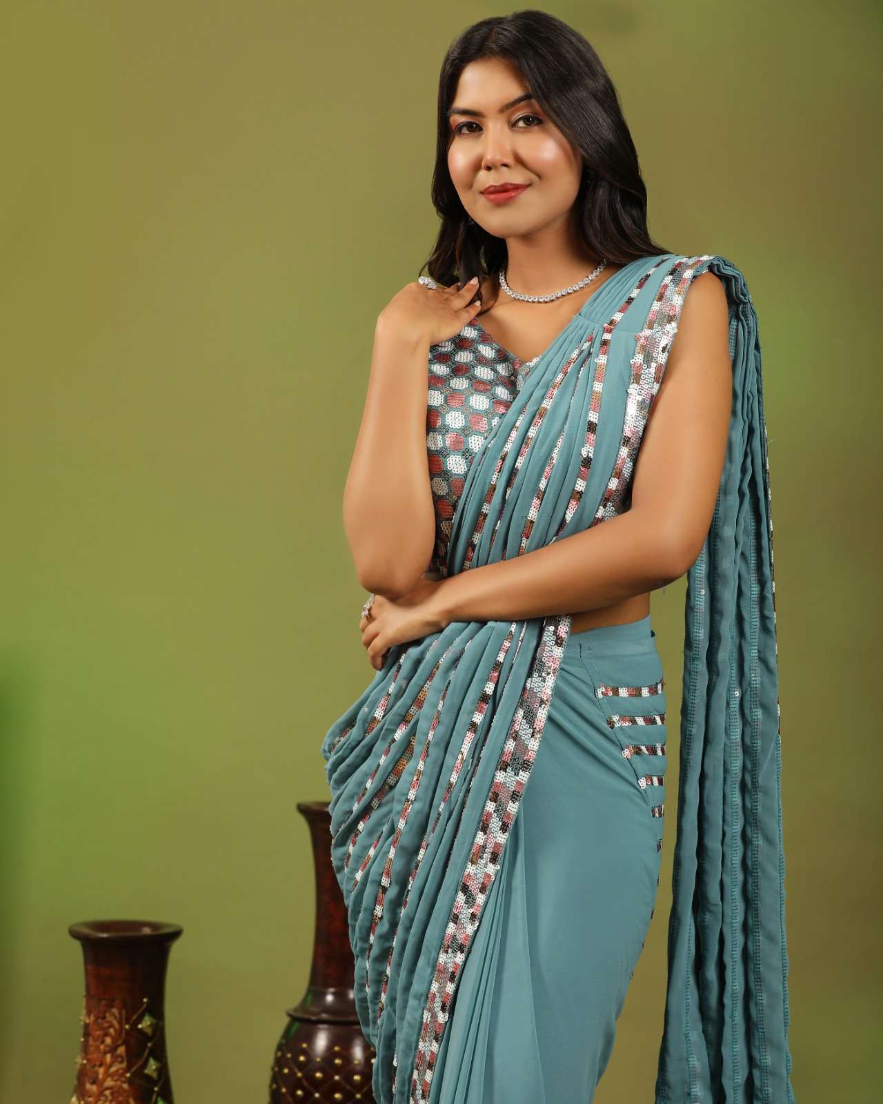 pr 248 ready to wear pure georgette multi sequin work sarees 