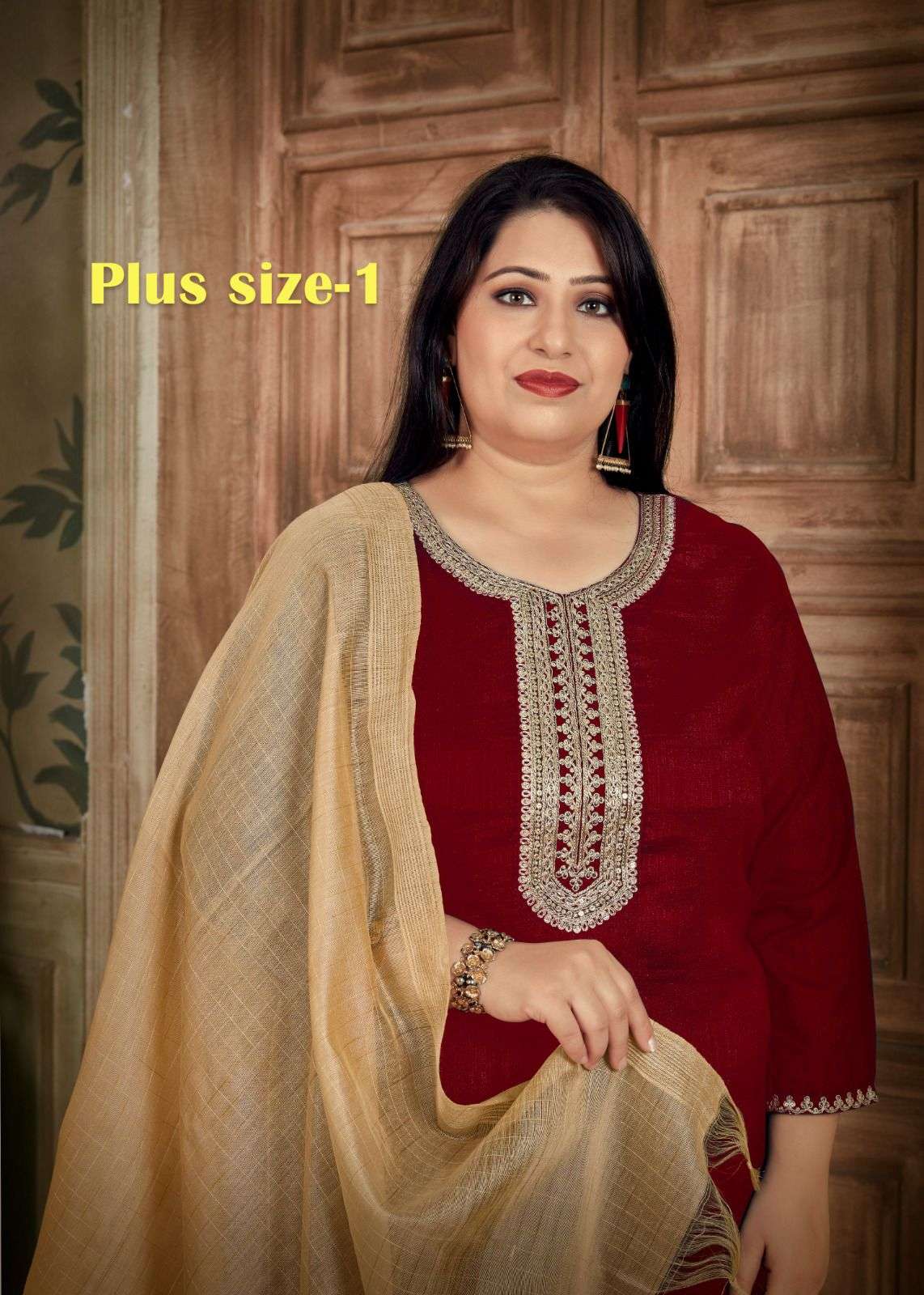pr plus size vol 1 fancy work silk kurti with dupatta in big size