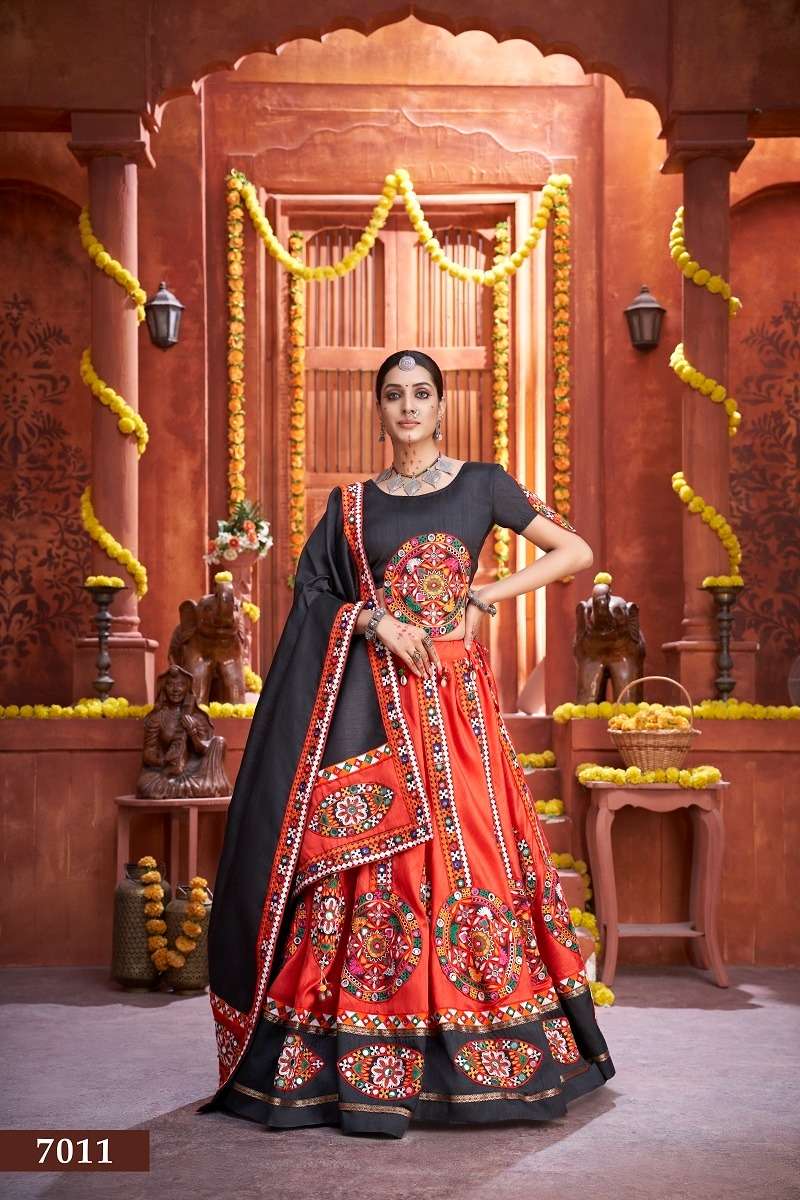 ravishing red-black color single navratri stitch chaniya with unstitch choli and dupatta 7011 rajwadi vol 3 by aawiya