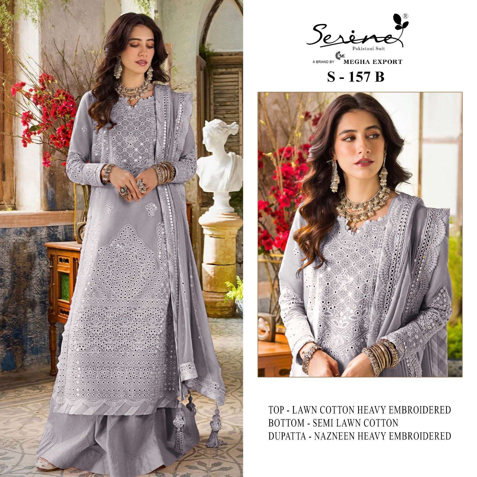 serine 157 abcd megha export heavy embroidery work pakistani cotton suits material 