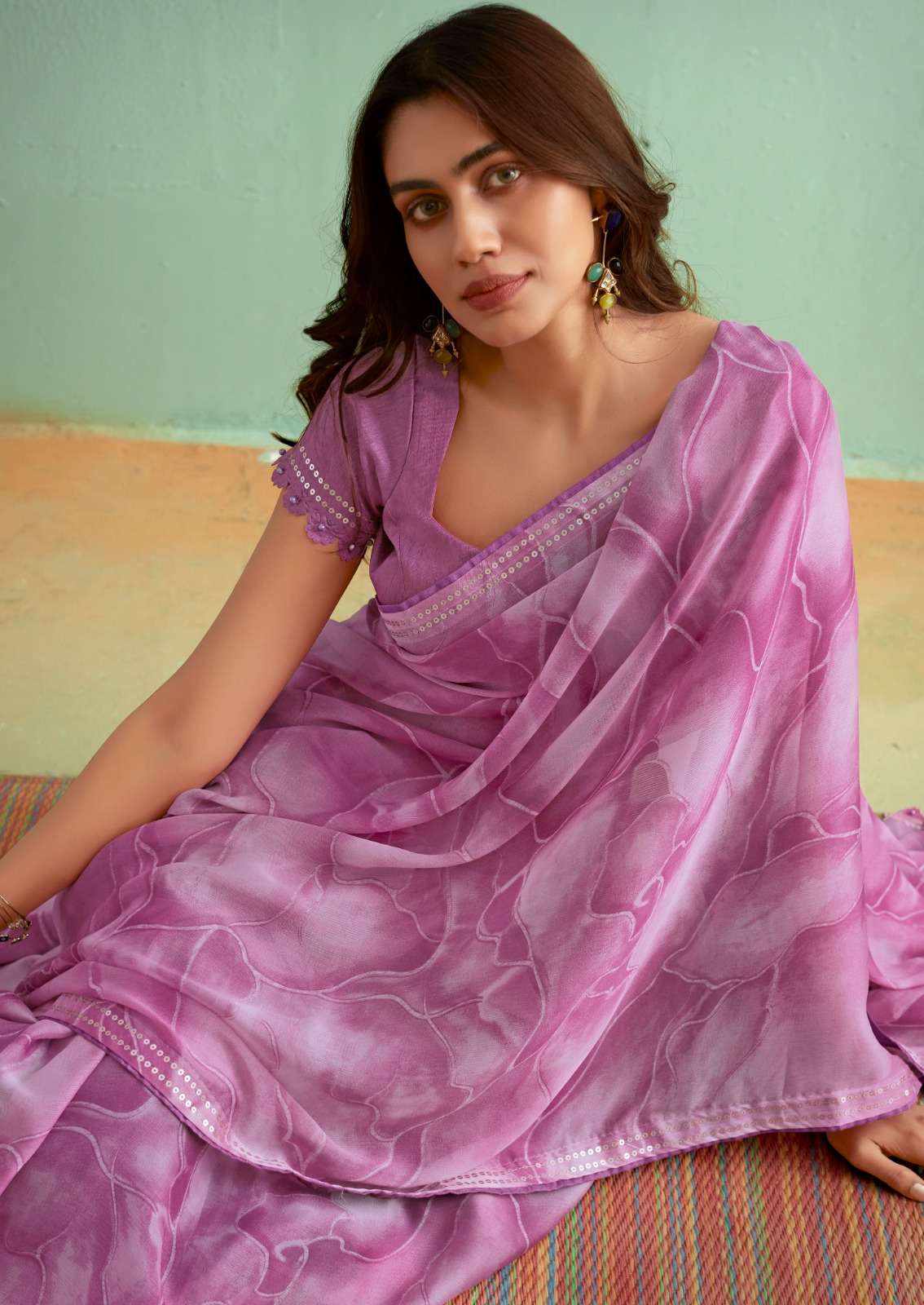 stavan present preksha 1001-1009 silky chiffon fancy saree wholesaler