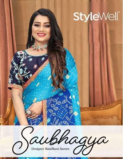 stylewell launch saubhagya unstitch designer blouse and bandhani saree wholesaler 