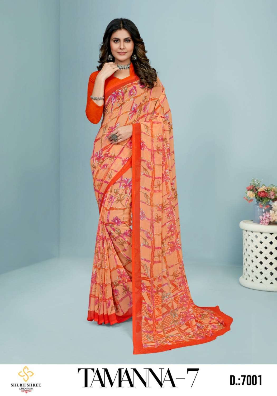 tamanna vol 7 by shubh shree creation pure georgette fancy print saree collection 