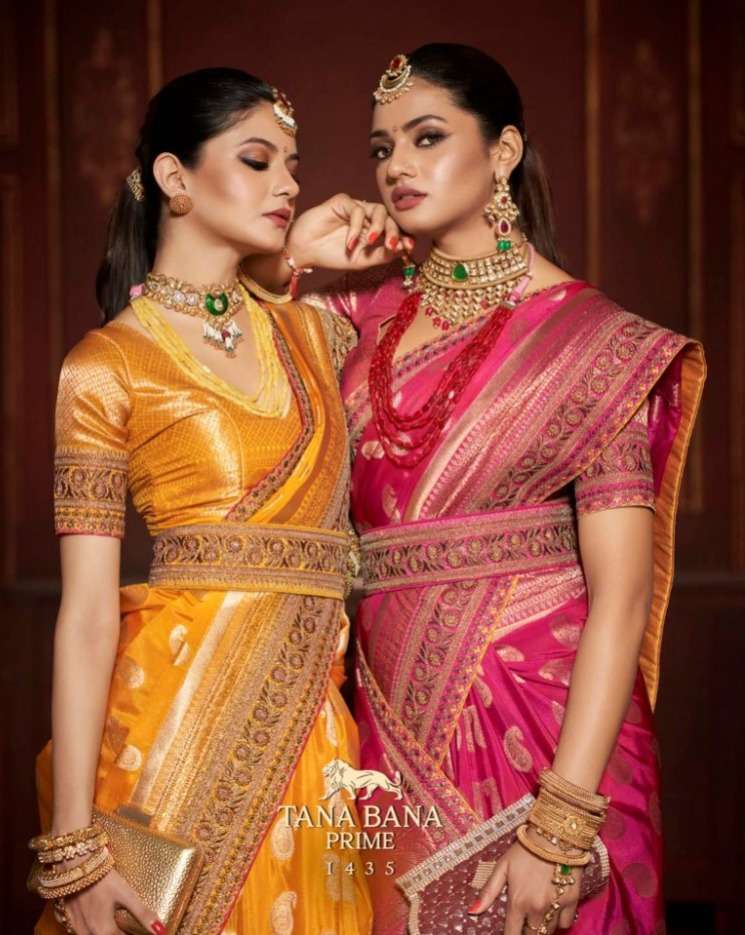 tana bana prime 1435 designs wedding wear exclusive silk organza designer saree collection