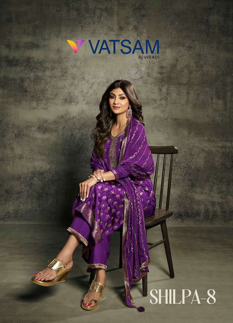 vatsam shilpa vol 8 by viradi vinay fashion festive wear readymade salwar kameez with chinon dupatta