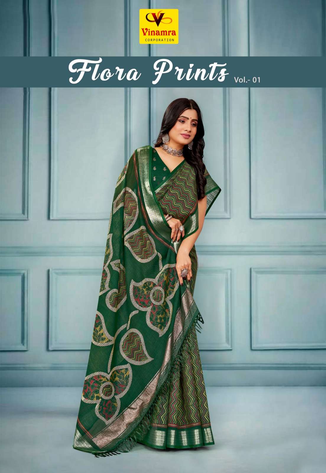 vinamra flora prints vol 1 fancy linen amazing saree collection 