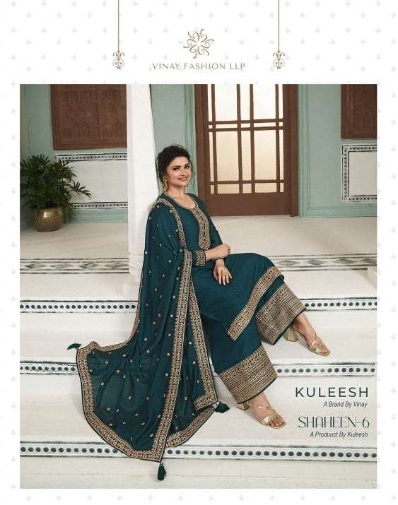 vinay fashion kuleesh shaheen vol 6 function wear heavy designer 3pcs dress material 