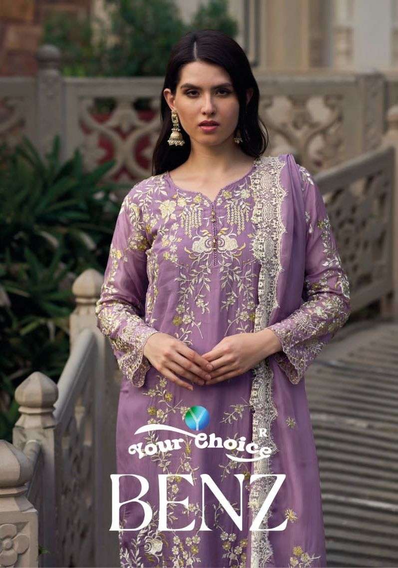 your choice benz 1001-1004 designer work pakistani kurti with pant and dupatta