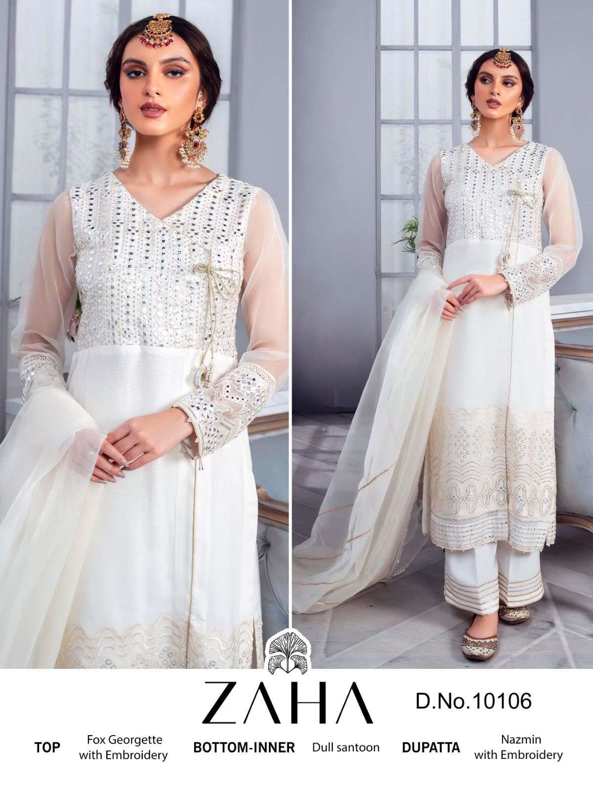 zaha 10106 white color designer pakistani suit single design