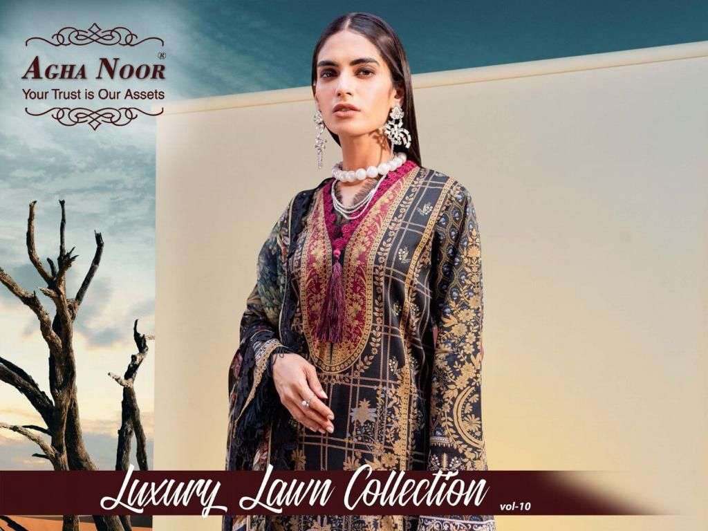 agha noor vol 10 amazing pakistani luxury lawn ladies suits collection