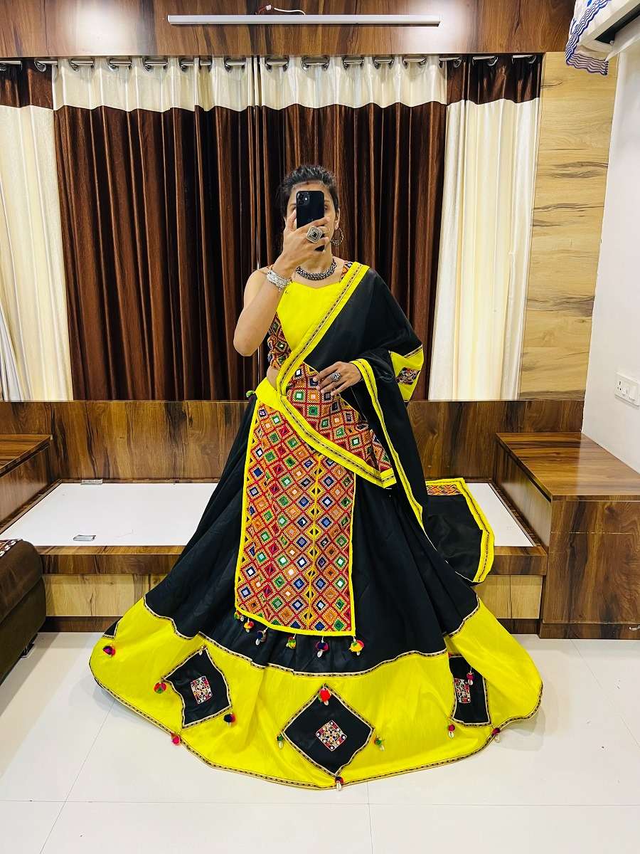amazing black-yellow navratri traditional wear readymade chaniya choli 7052 rajwadi vol 8 by aawiya