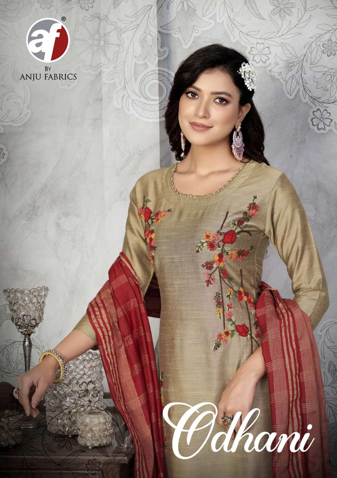 anju fab present odhani adorable fancy work kurti with pant and dupatta catalog