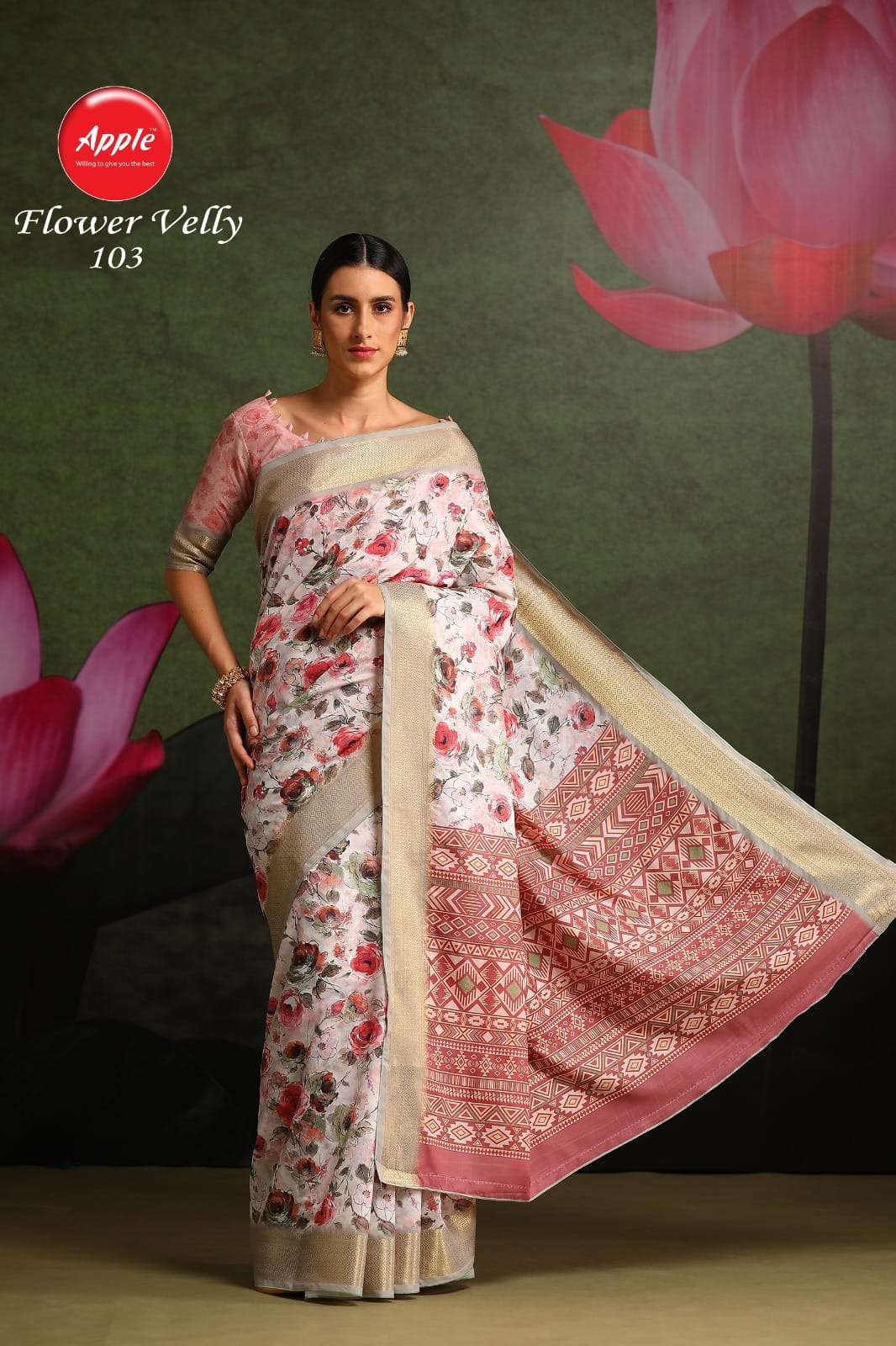 apple flower velly vol 1 beautiful print tusser silk saree collection