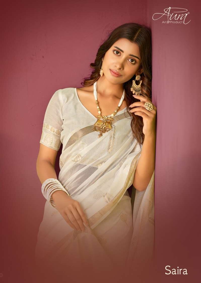 aura saree present saira adorable special white cotton saris collection