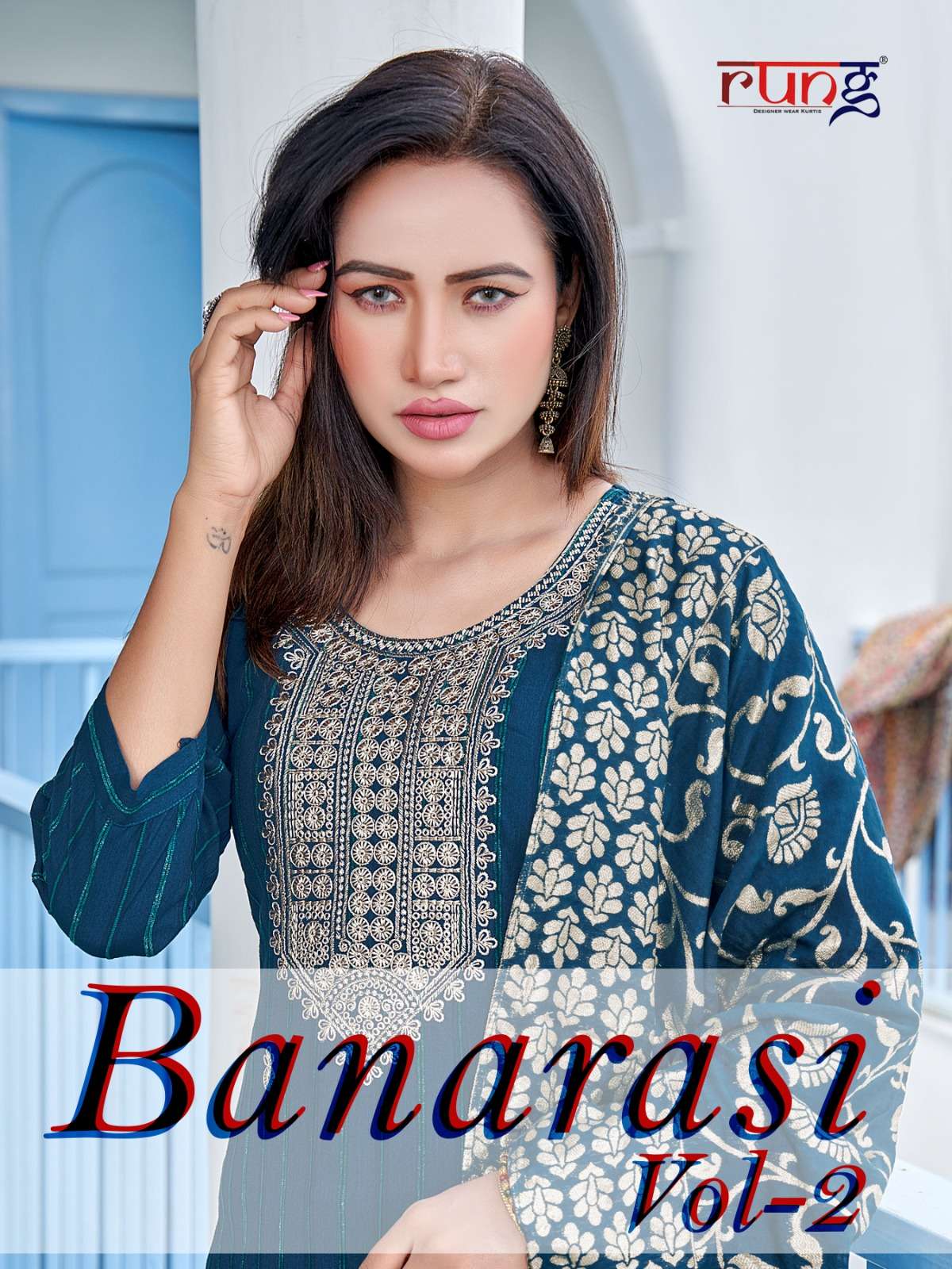 banarasi vol 2 by rung festive wear fancy kurti with pant and silk dupatta catalog