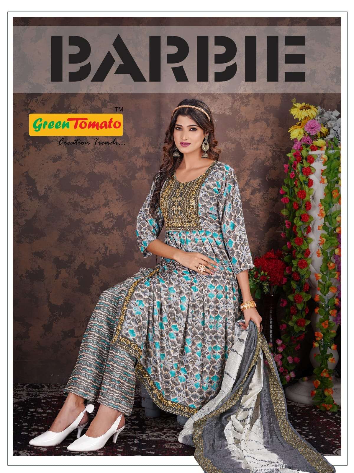 barbie vol 1 by green tomato nayra cut kurti pant and dupatta set