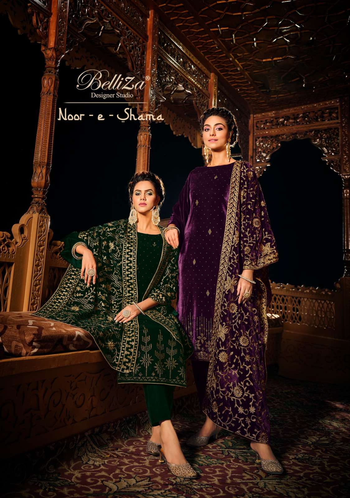 belliza designer present noor e shama pakistani winter velvet 3 peice suits collection