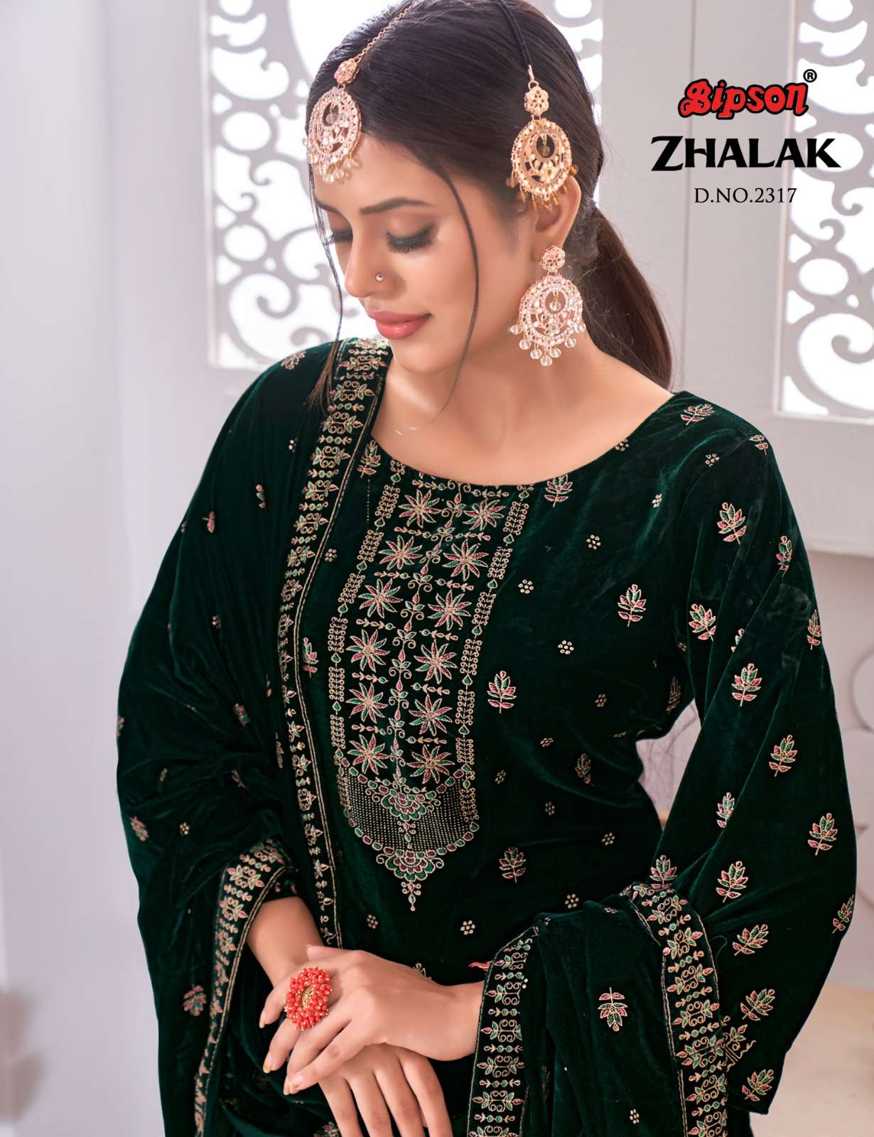 bipson zhalak 2316-2317-2318 winter premium velvet pakistani 3 peice dress material