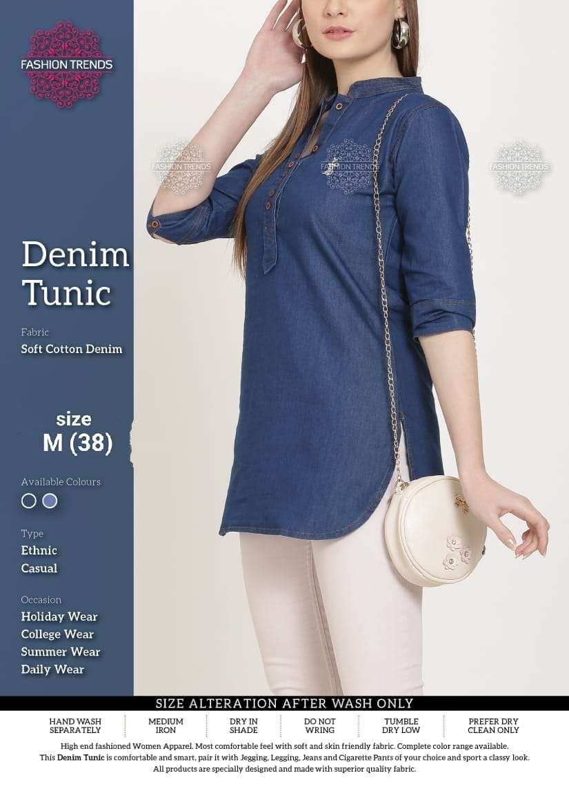Denim Tunic Soft Cotton Denim Girls Tops Western Wear