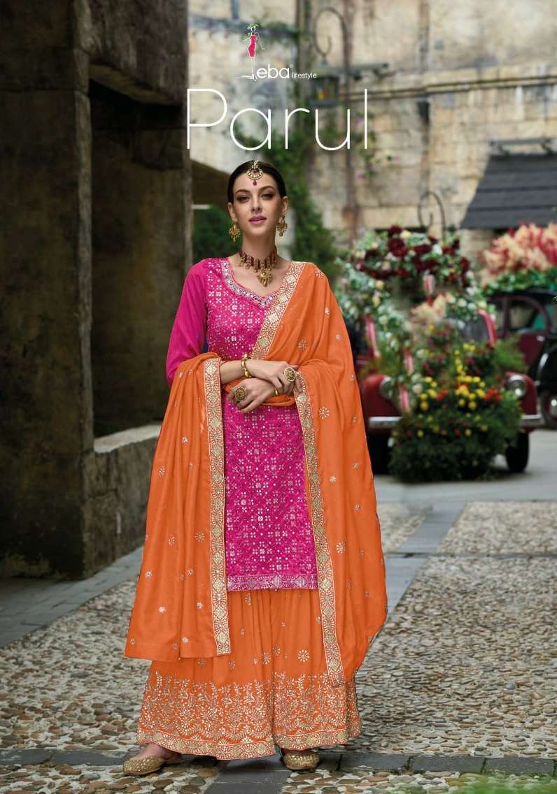 eba lifestyle present parul designer premium silk unstitch plazzo salwar kameez