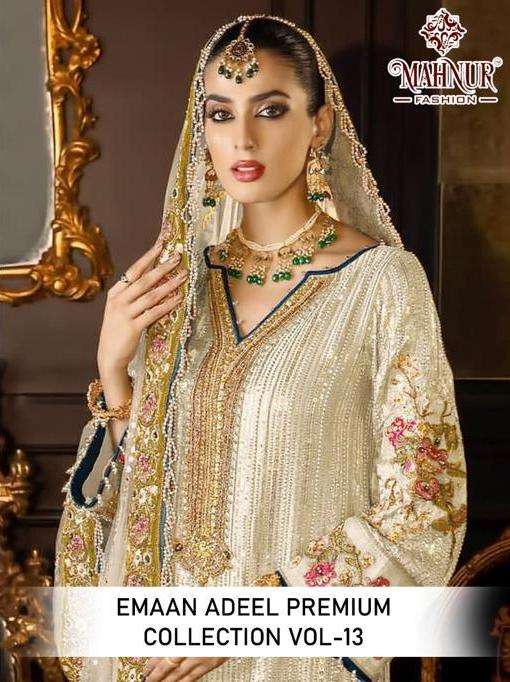 emaan adeel premium collection vol 13 by mahnur fashion designer pakistani suits material
