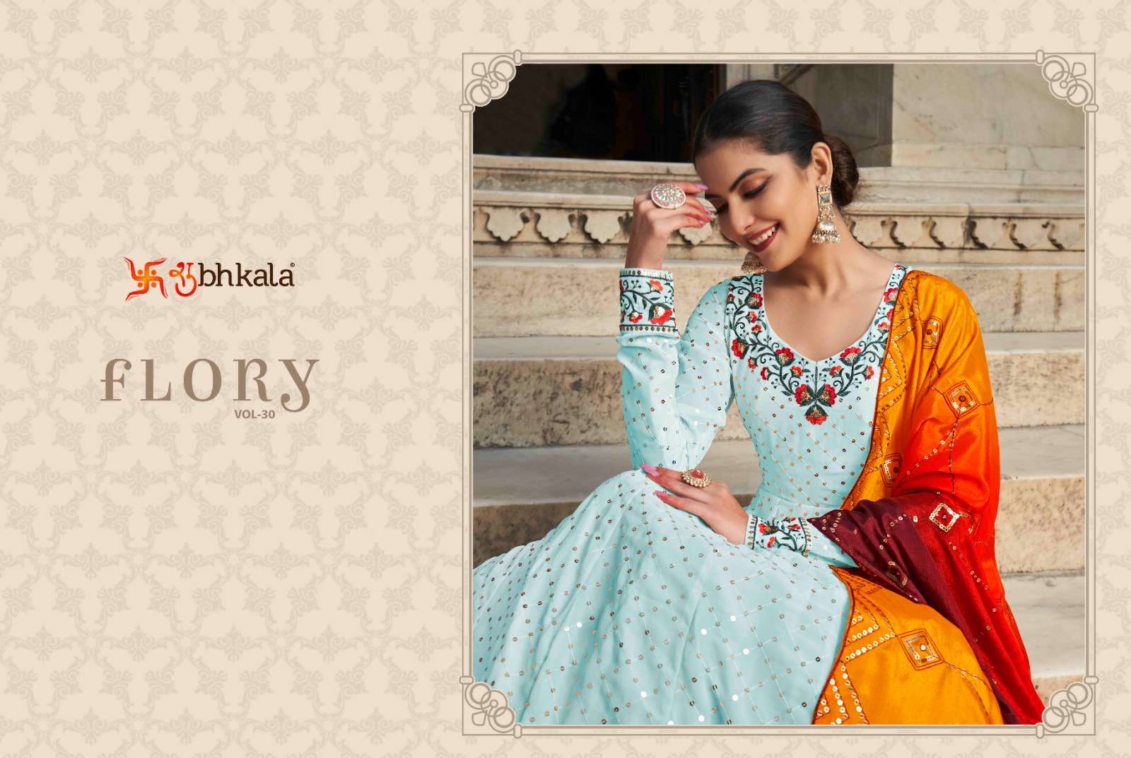 flory vol 30 by shubhkala sequin embroiderd stitch anarkali gown with dupatta