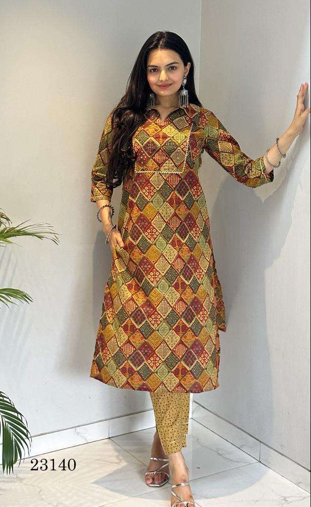 indira apparel 23140 fancy cambric cotton kurti with pant combo set