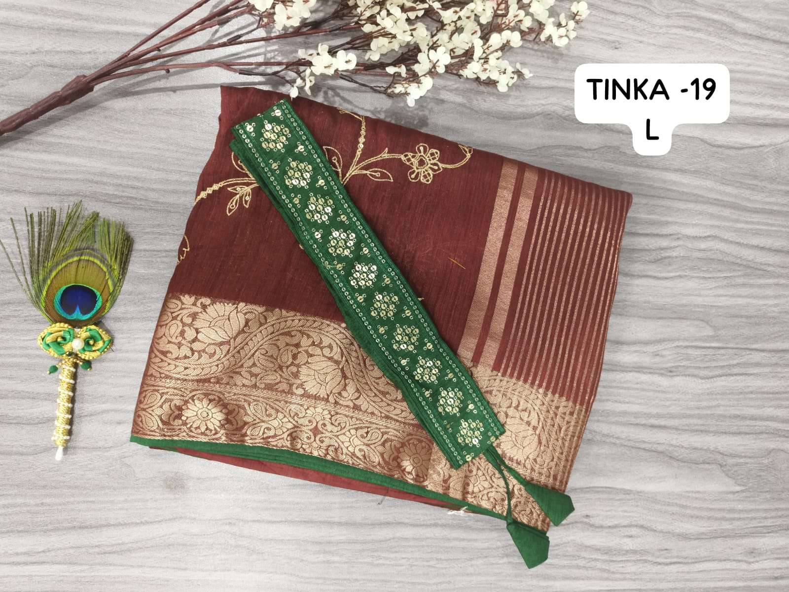 kalpavelly trendz tinka 19 fancy design jacquard border saree with blouse peice and work belt