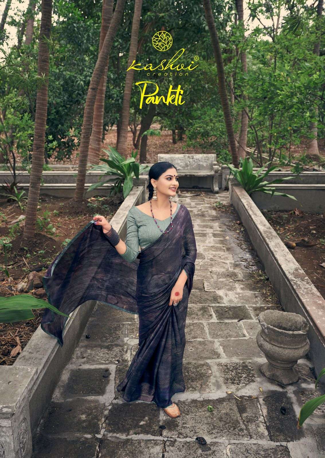 kashvi creation pankti 4061-4068 prizm print soft silk saree with fancy work blouse peice supplier