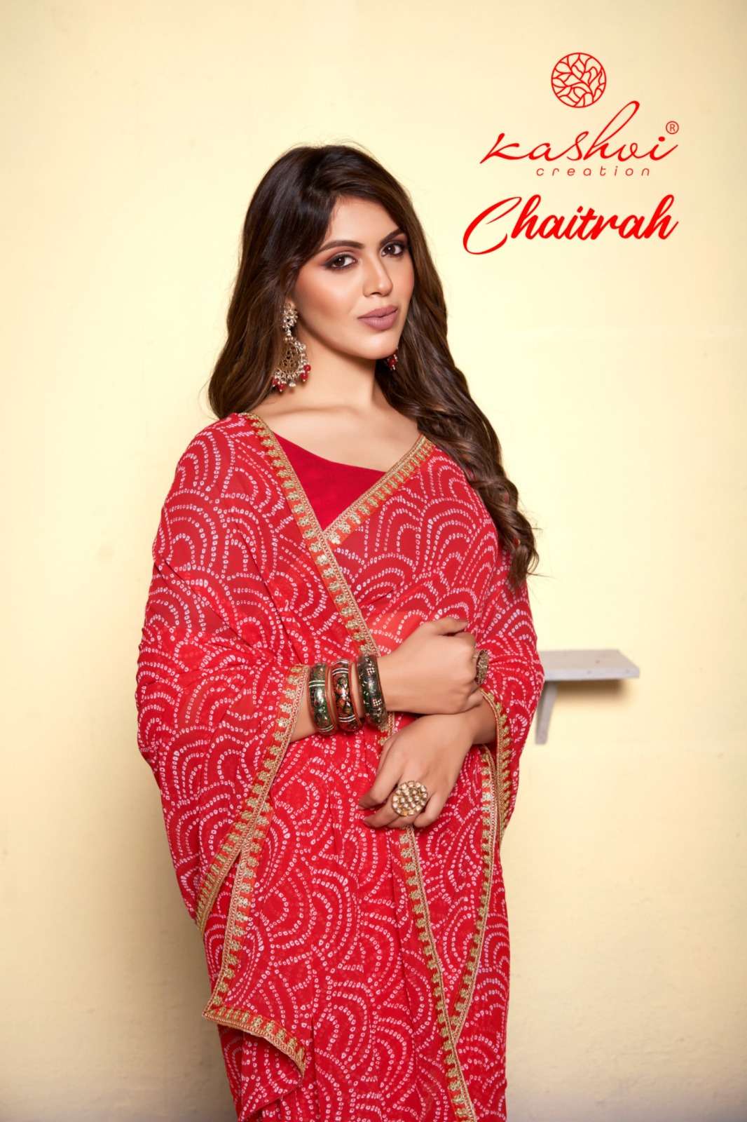 kashvi creation present chaitrah fancy bandhani print weightless sarees