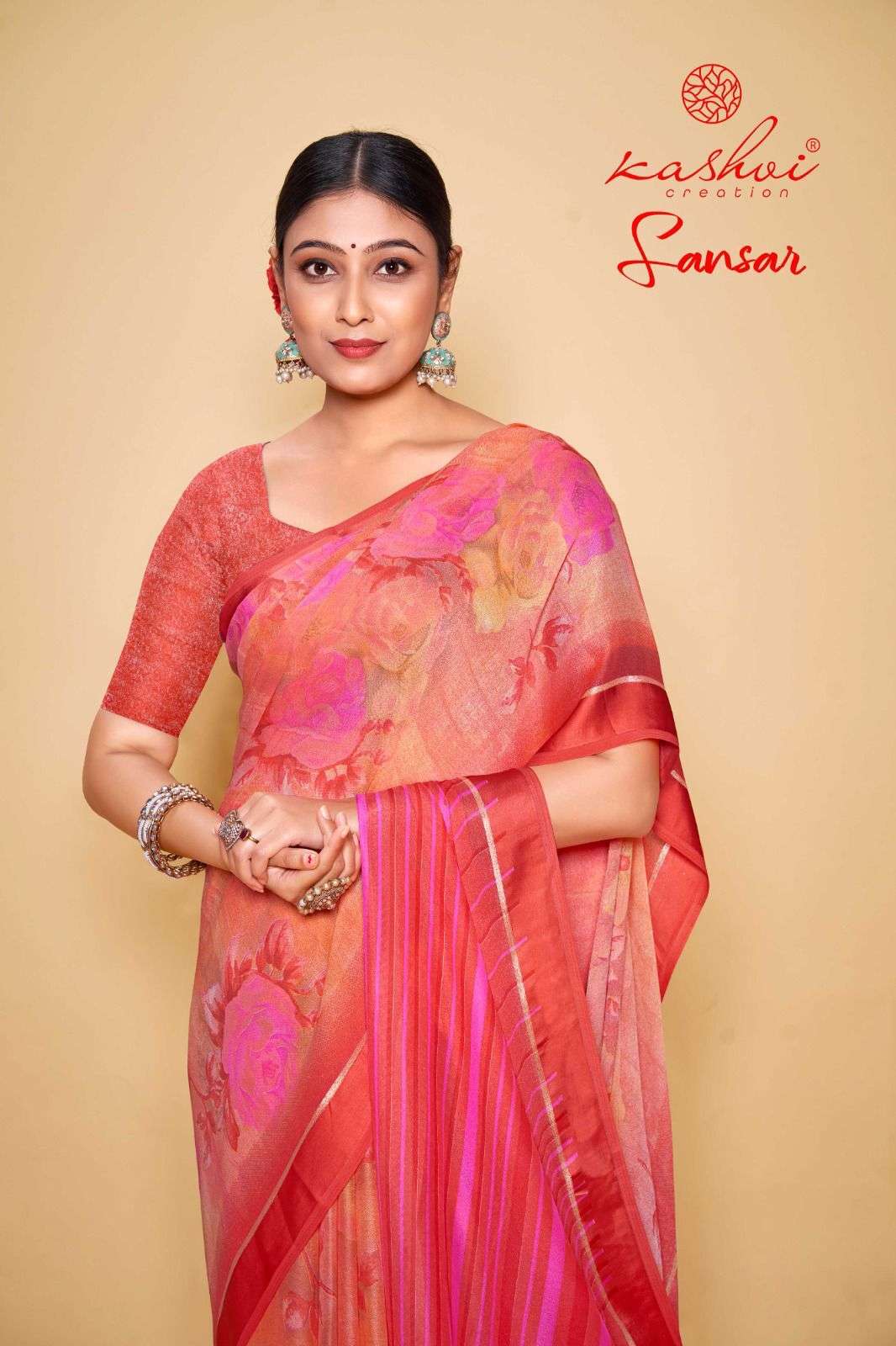 kashvi creation sansar fancy bemberg moss casual saree supplier