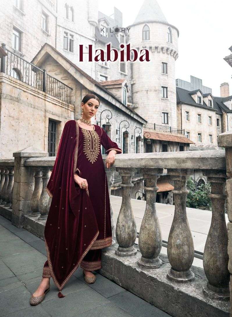 kilory trends present habiba premium velvet pakistani salwar kameez collection