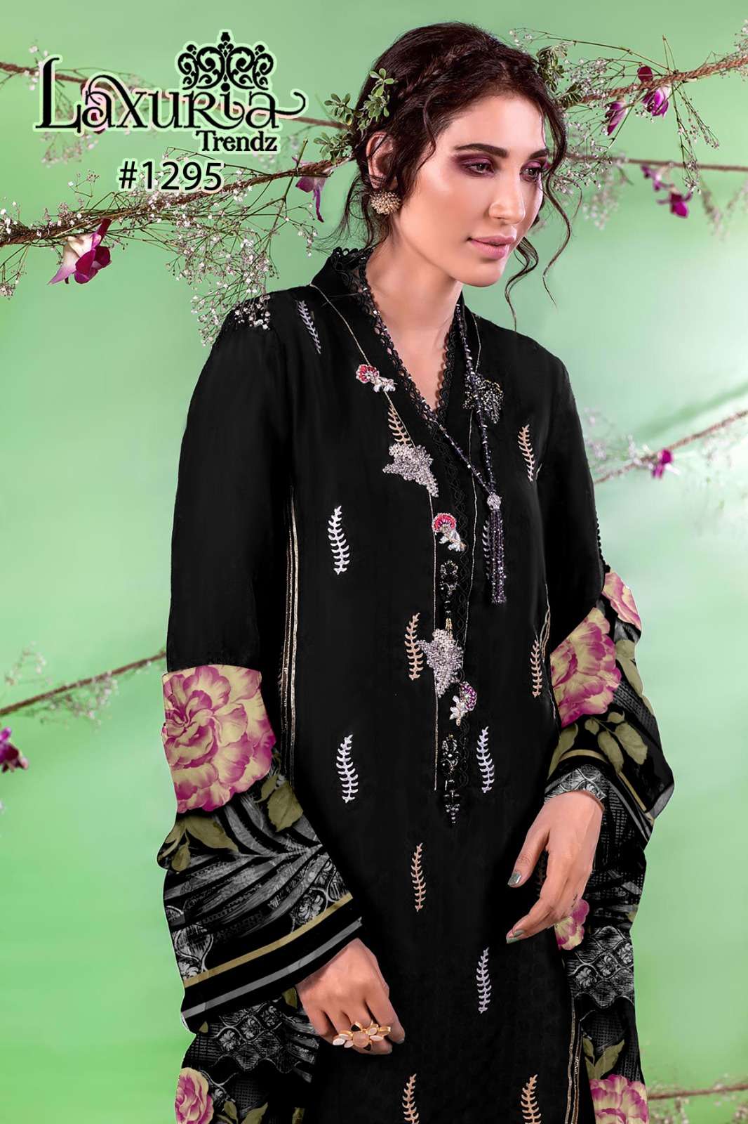 laxuria 1295 designer work pakistani kurti with pant and digital print dupatta