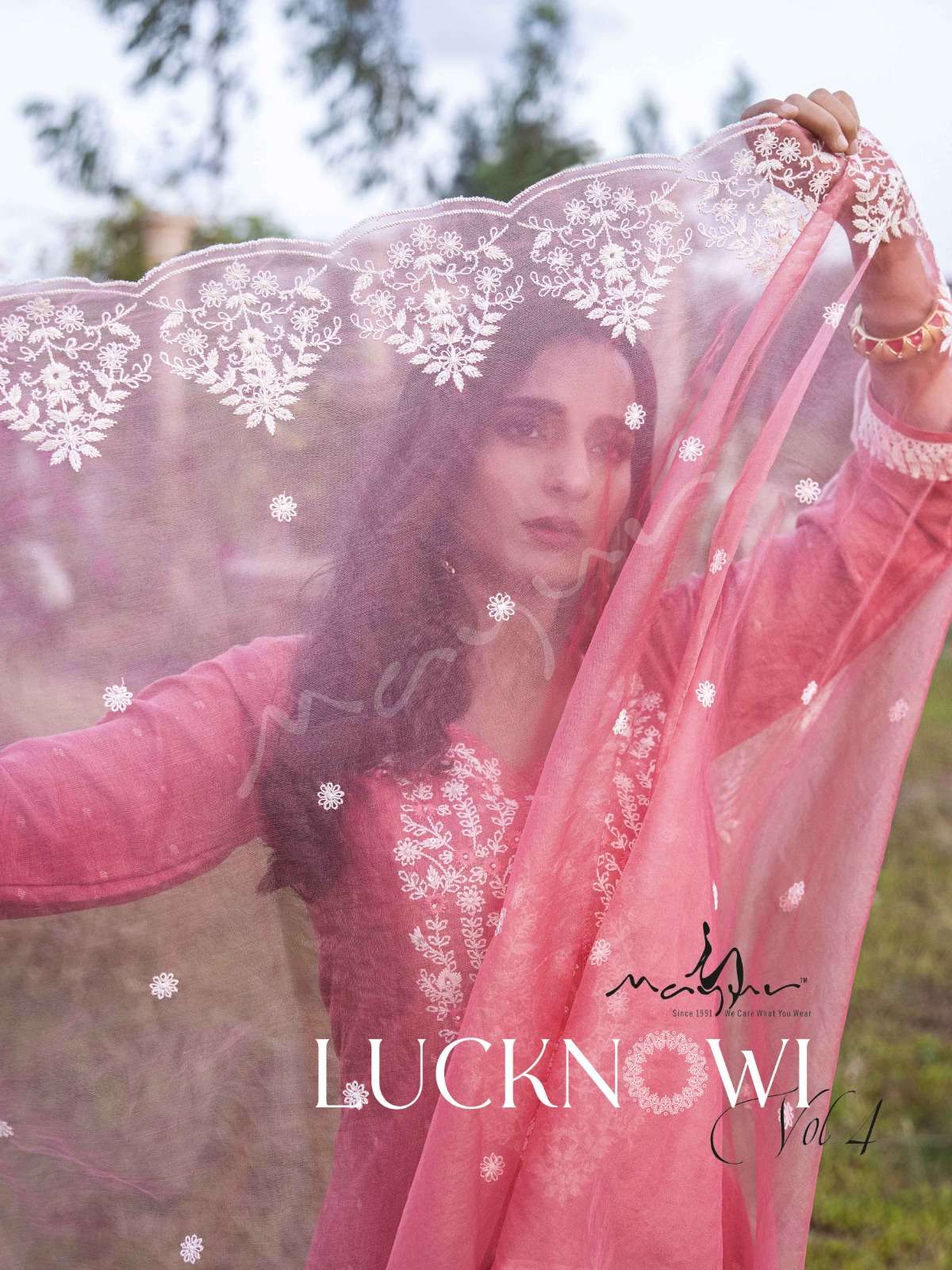 lucknowi vol 4 by mayur fashion festive wear fanctastic work kurti with pant and organza dupatta catalog