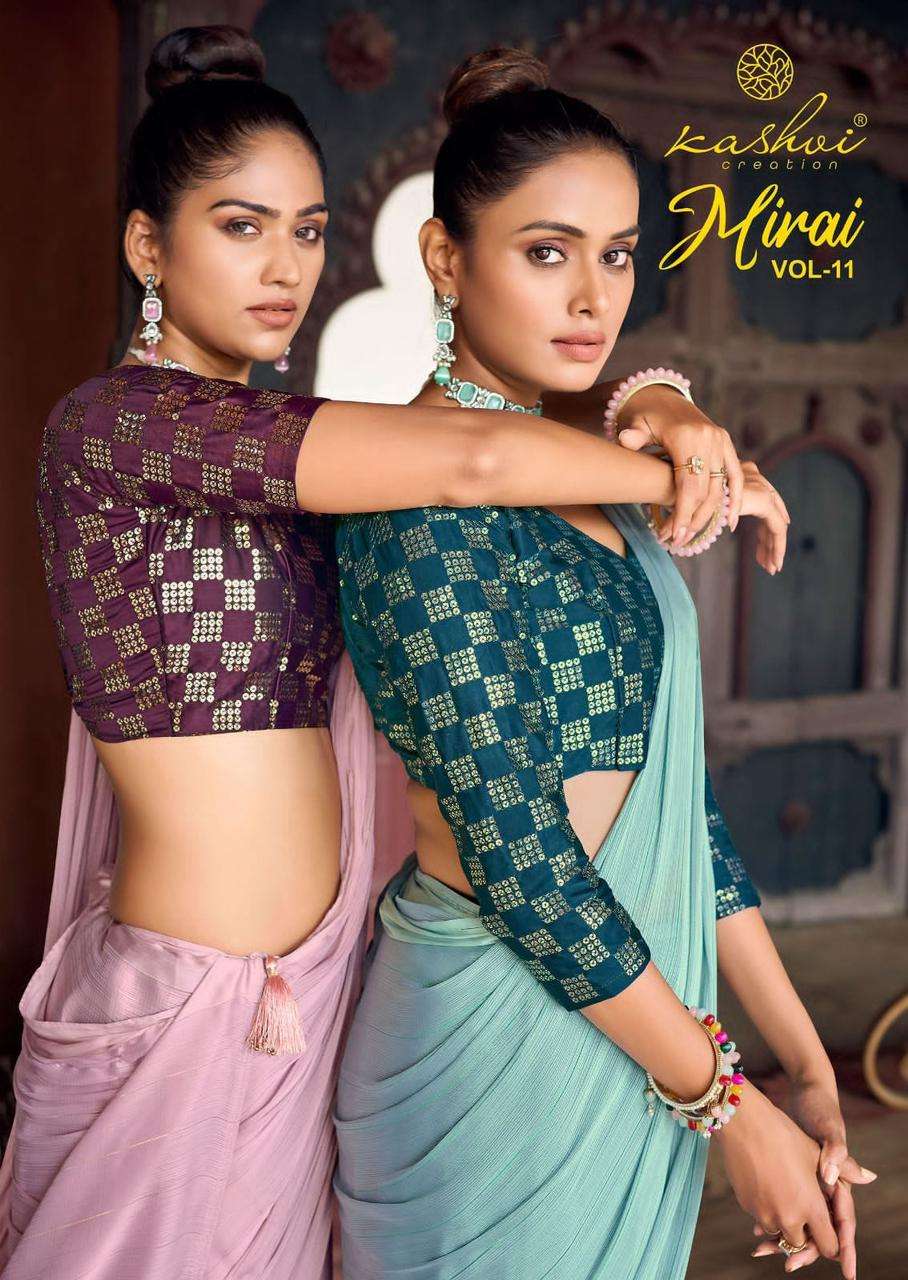 mirai vol 11 by kashvi creation fancy soft satin saree collection