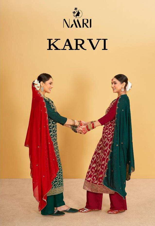 naari present karvi fancy swarovski work 3 peice dress material