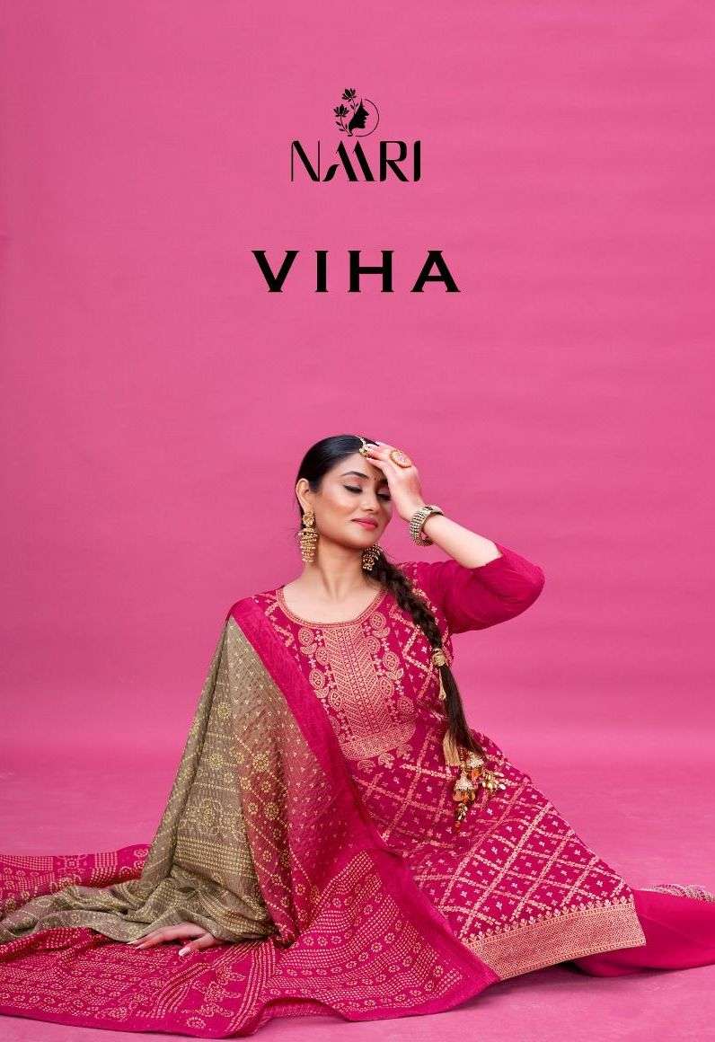 naari present viha viscose jacquard salwar kameez material with digital bandhani dupatta