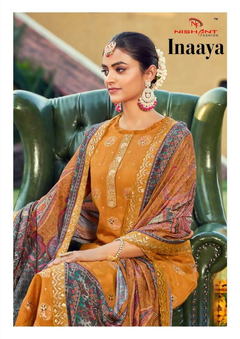 nishant fashion inaaya fancy meenakari work salwar kameez material with digital muslin dupatta